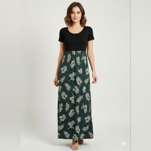 Floral Maxi Dress in Black and Green